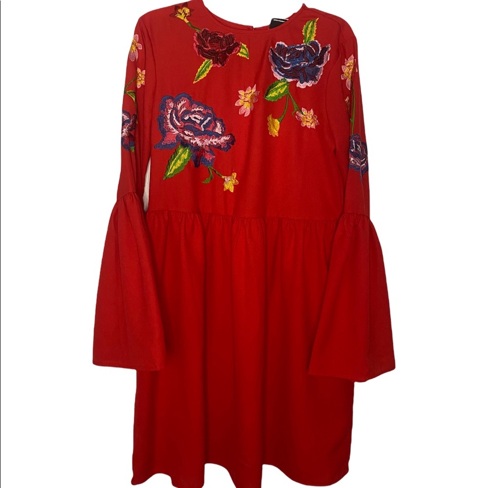ASOS | Red Floral Ruffle Mini Length Dress sz 0